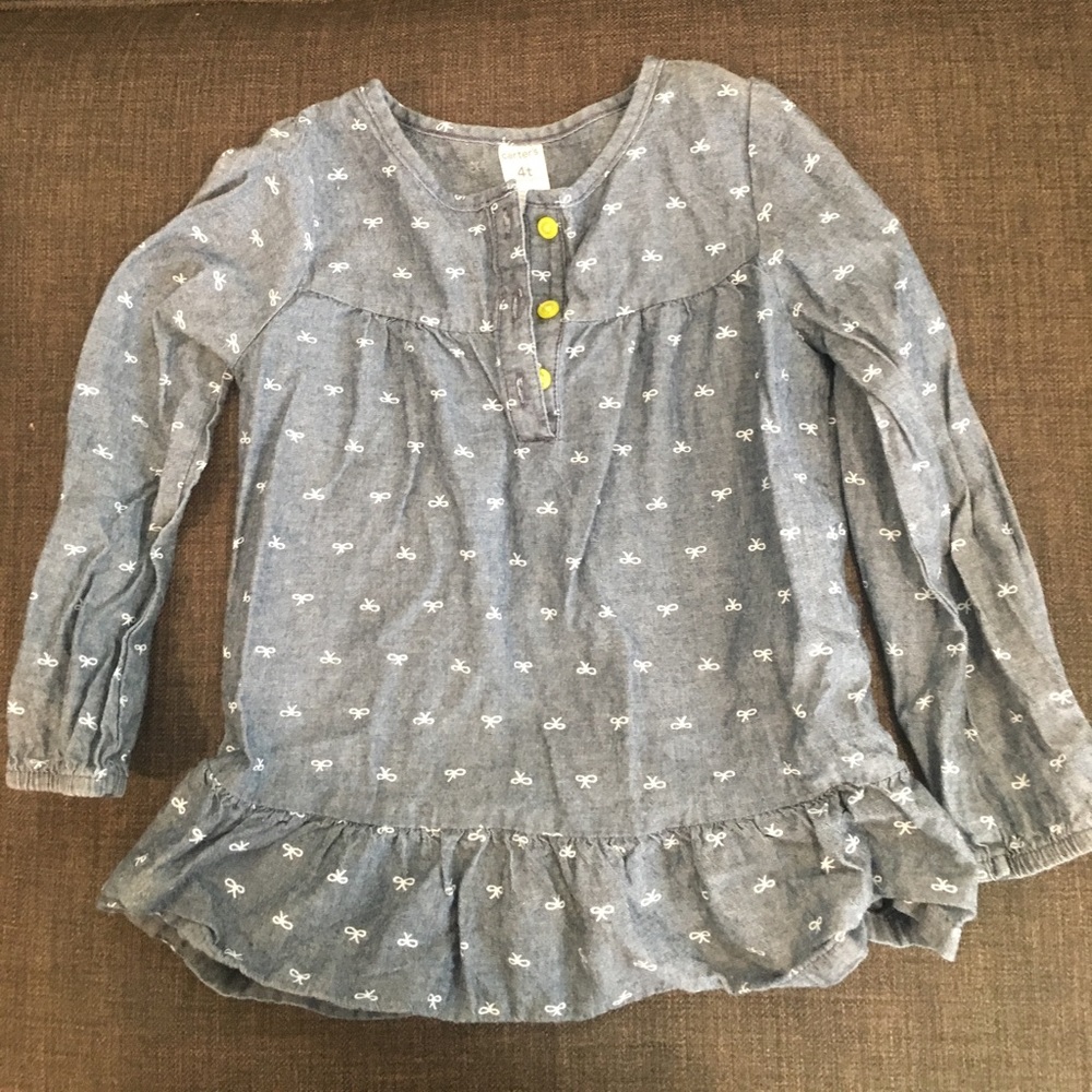 Girls long sleeve bow shirt. Carters. Size 4